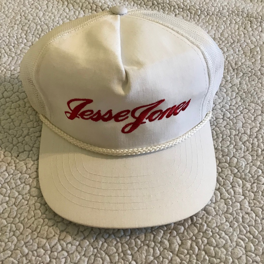Vintage Jesse Jones Falcon Trucker Hat White Red Script Mesh Snapback Rope Cap